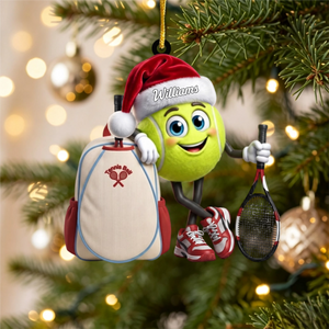 Tennis Racket & Backpack Design Christmas Acrylic Hanging Ornament – Personalized Tennis Ball Mascot Gift For Players