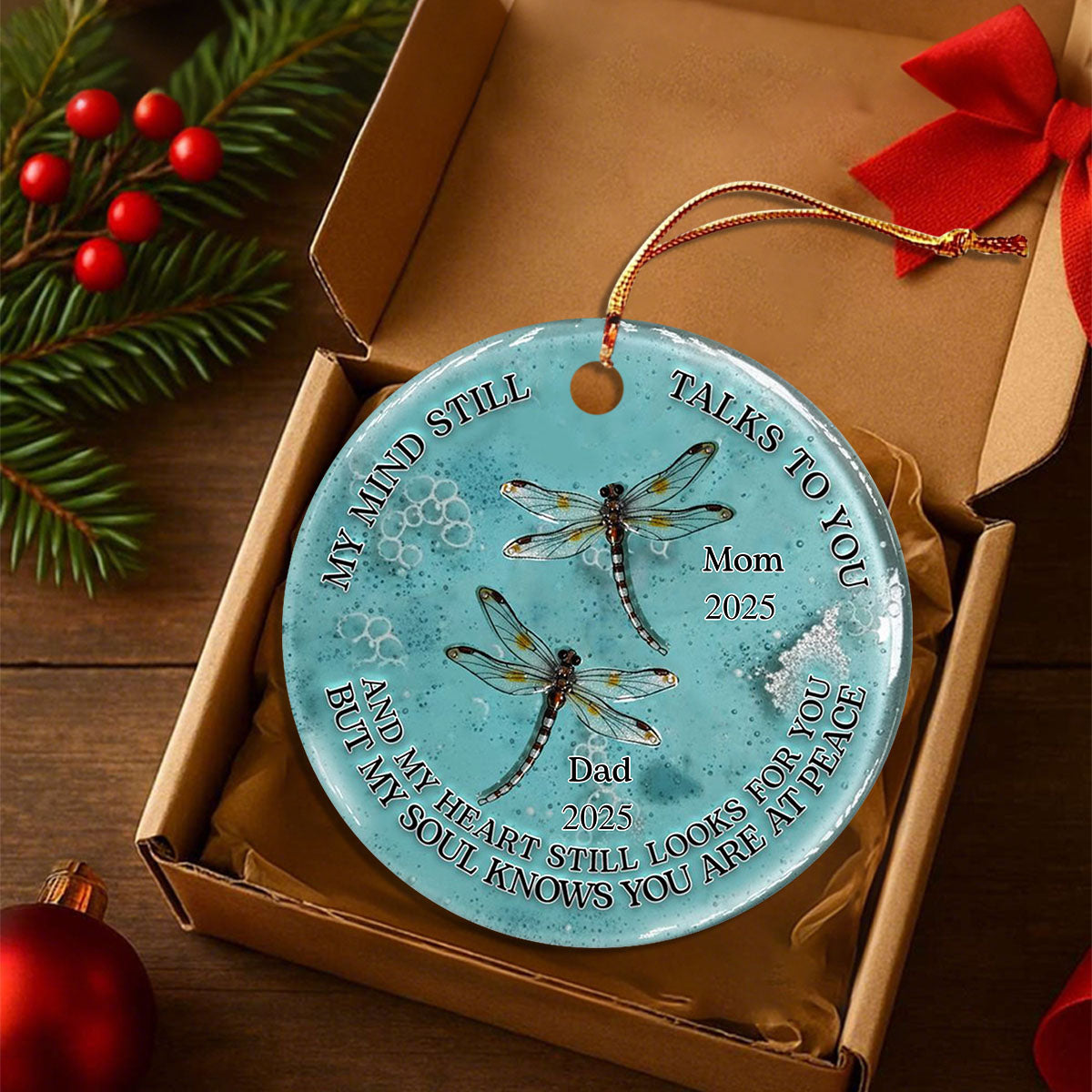 Dragonfly My Mind My Heart My Soul - Personalized Memorial Ceramic Ornament