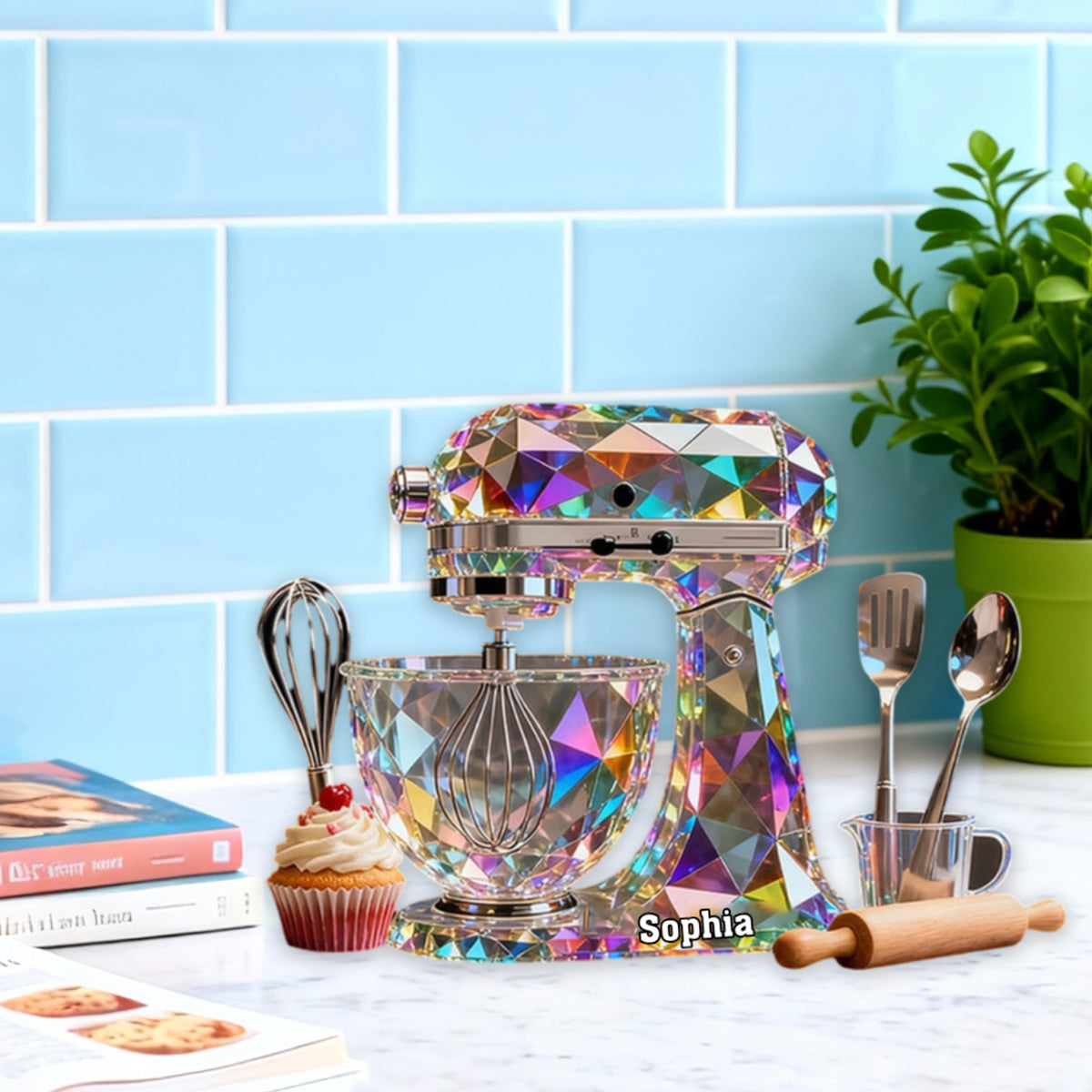 Dough Mixer Machine Custom Name Stained Glass Effect Acrylic Plaque, Gifts For Baking Lovers