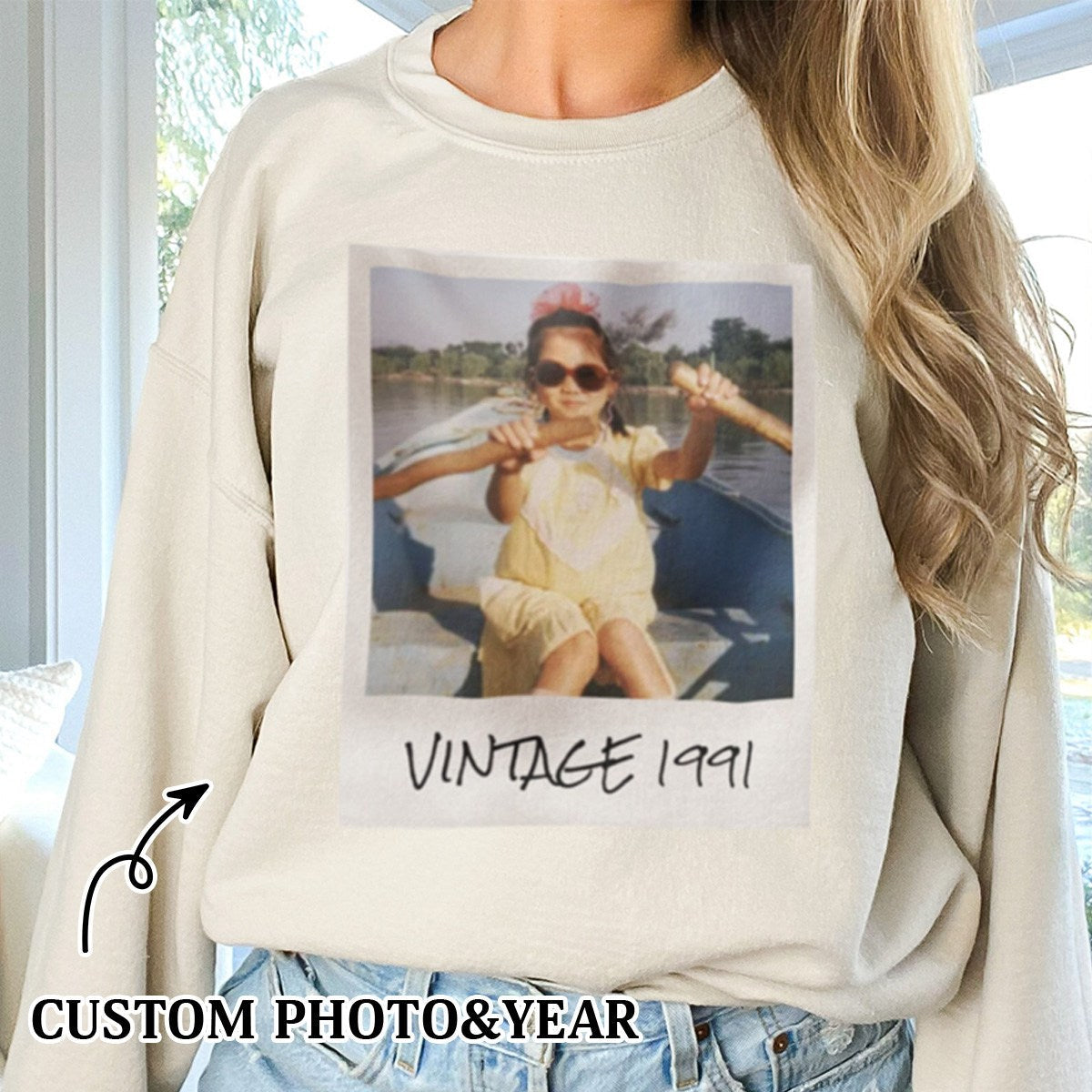 Uniseks custom vintage foto-  Personalized Sweatshirt