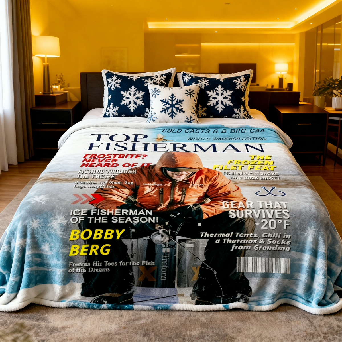 Personalized Ice Fishing Magazine Cover Blanket  Fishing Gifts for Men, Fishing Gifts for Him, Fishing Lover Gift