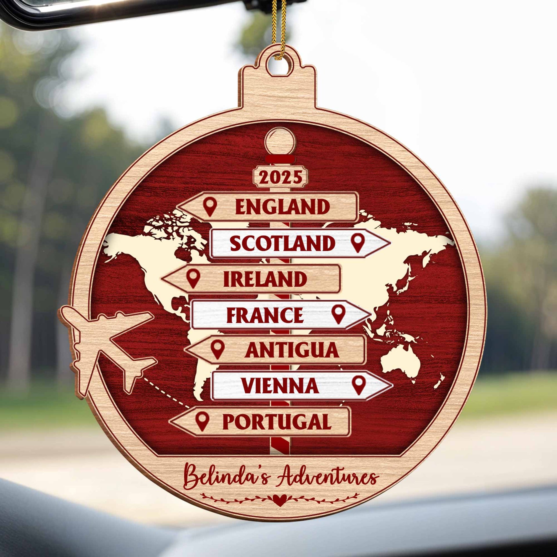 Explore The World, Cherish Each Adventure, Personalized Custom World Map And Airplane Ornament