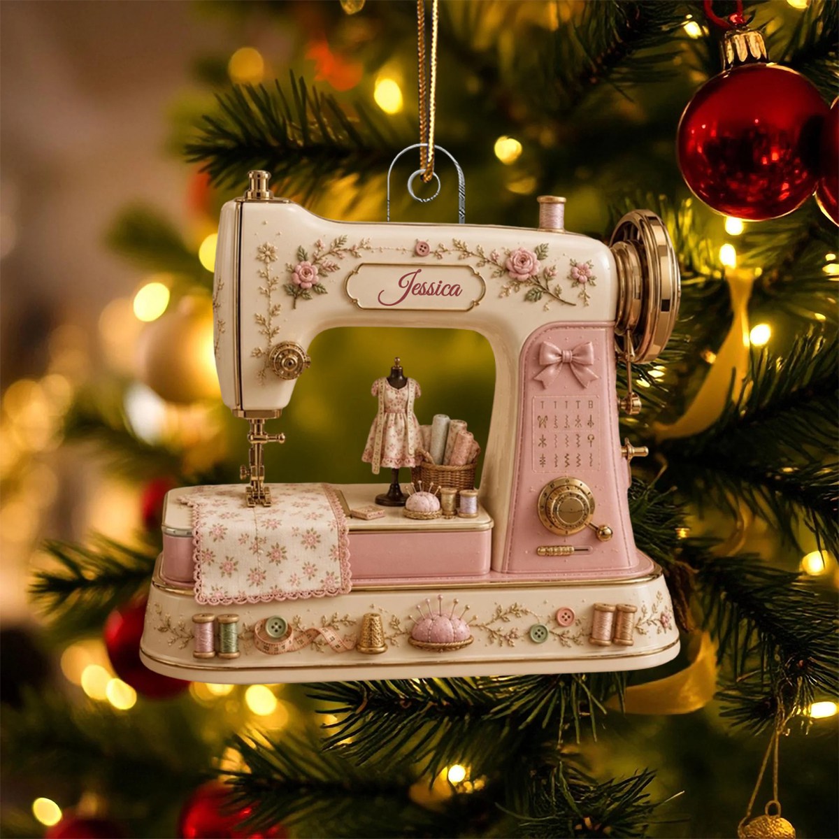 Personalized Sewing Machine Acrylic Ornament, Custom Sewing Christmas Gift, Seamstress Keepsake, Sewing Room Decor