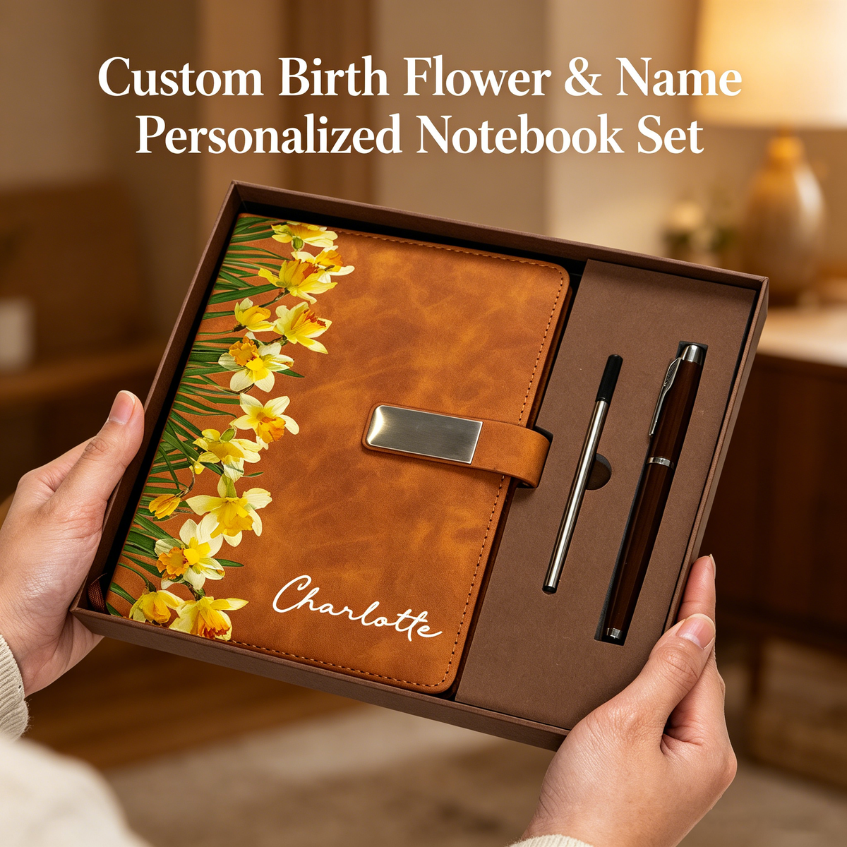 Custom Birth Flower & Name Personalized Notebook Set
