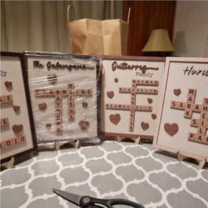 Personalized Puzzle Crossword scrabble board, Custom Family name 2-Layered Wooden Plaque With Stand
