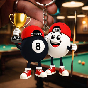 Personalized Custom Name Billiard Couple Keychain – A Fun Gift For Billiard Lovers & Pool Players