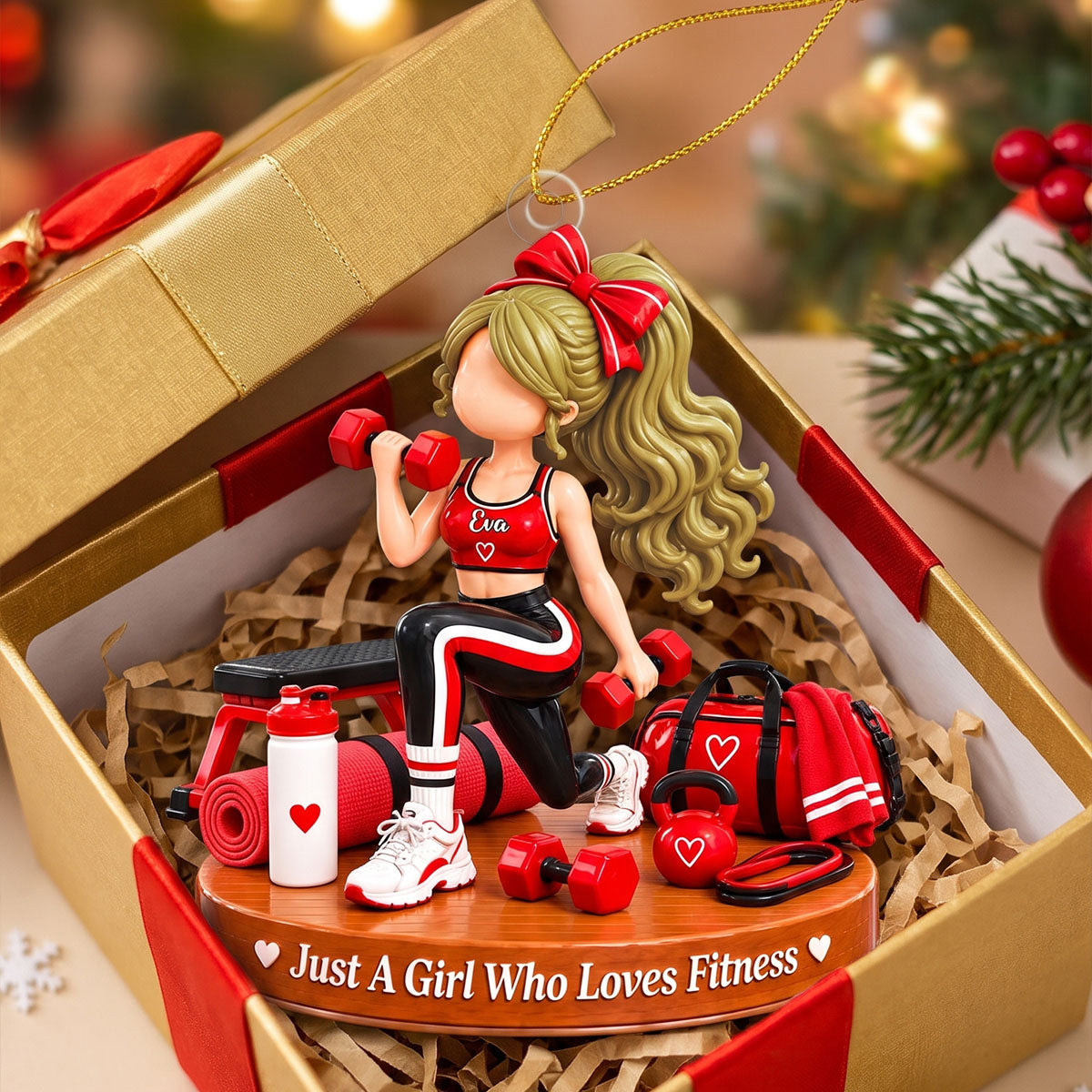 Custom "Just A Girl Who Loves Fitness" Acrylic Ornament – Personalized Gym Girl Christmas Keepsake