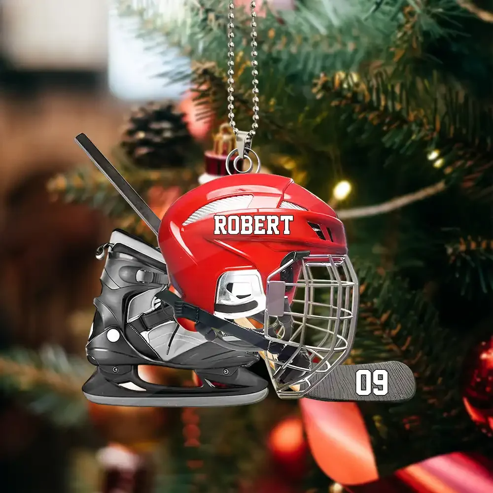 Personalized Hockey Helmet Shaped Ornament – Gift For Hockey Lovers