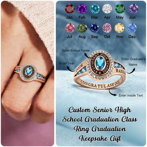 Custom Senior High School Graduation Class Ring Class of 2026 Ring, Personalized Engraved Birthstone College Ring, Graduation Keepsake Gift