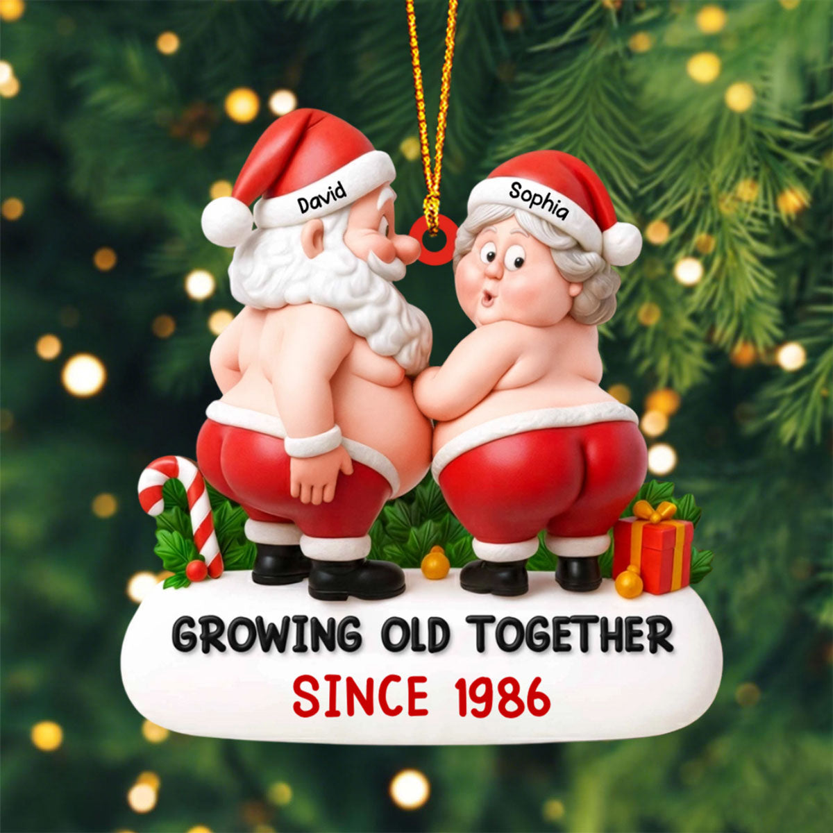 Growing Old Together Since Santa And Mrs. Claus Personalized Acrylic Ornament Custom Gift For Couples