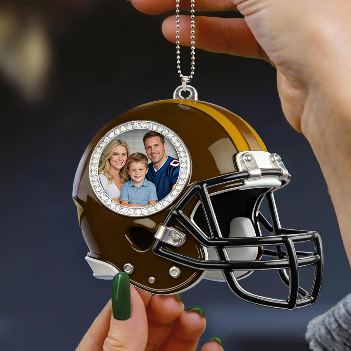 Personalized American football helmet themed photo car pendant