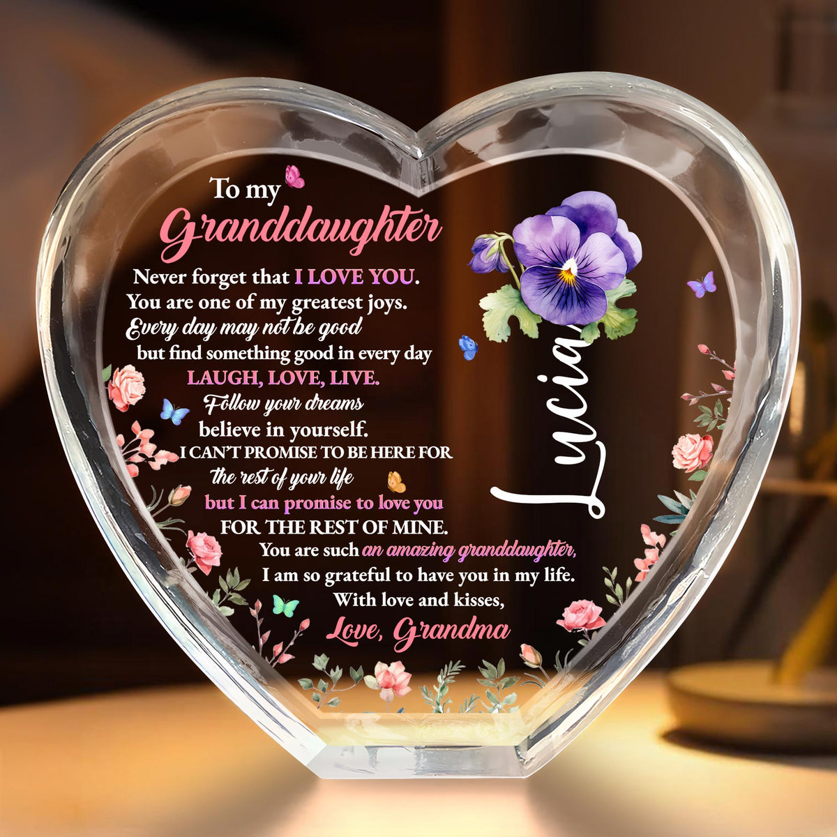To My Granddaughter, Never Forget That I Love You, Personalized Crystal Heart