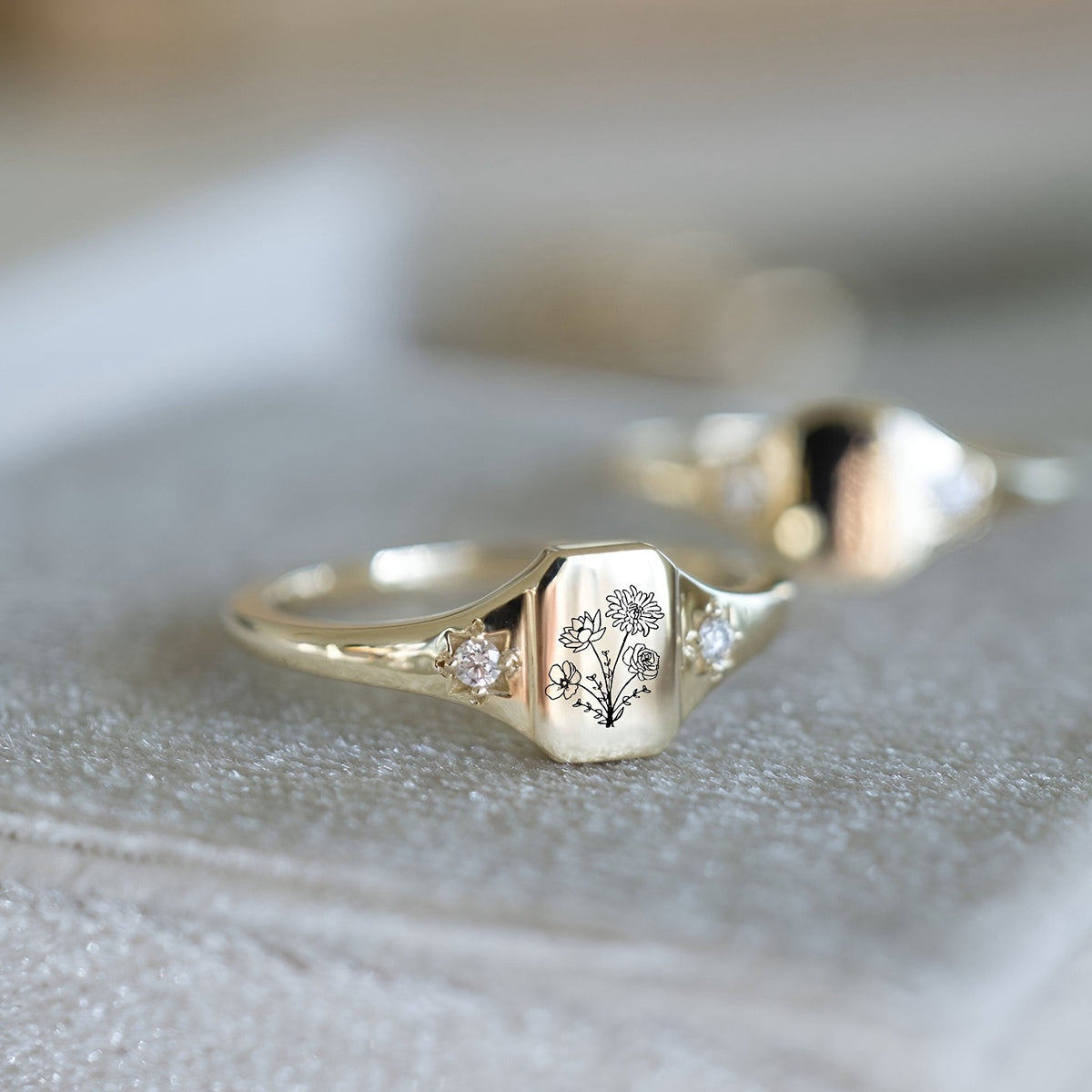 Personalized Birth flower gold ring, Statement flower rings for women, Minimalist ring