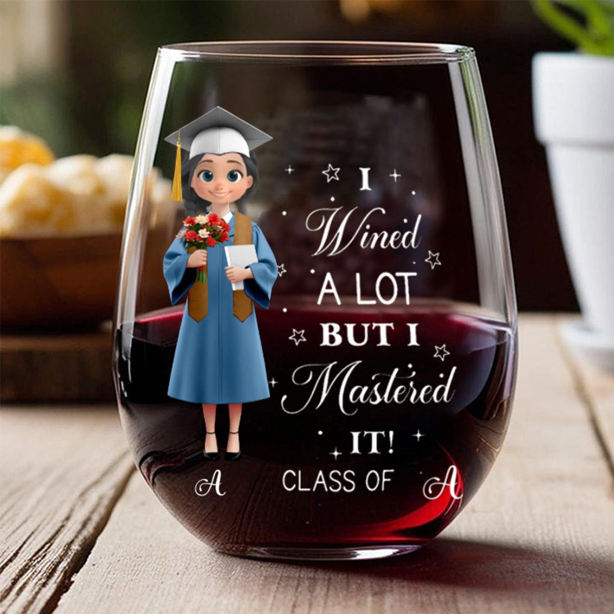 I Wined A Lot But I Mastered It Graduation Gift - Personalized Grad Gift Wine Glass
