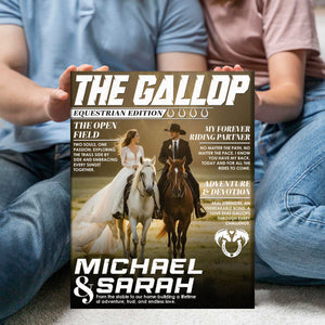 Horse Lover Couple Gift, Personalized Horse Magazine Cover Canvas, Custom Equestrian Anniversary Photo Canvas