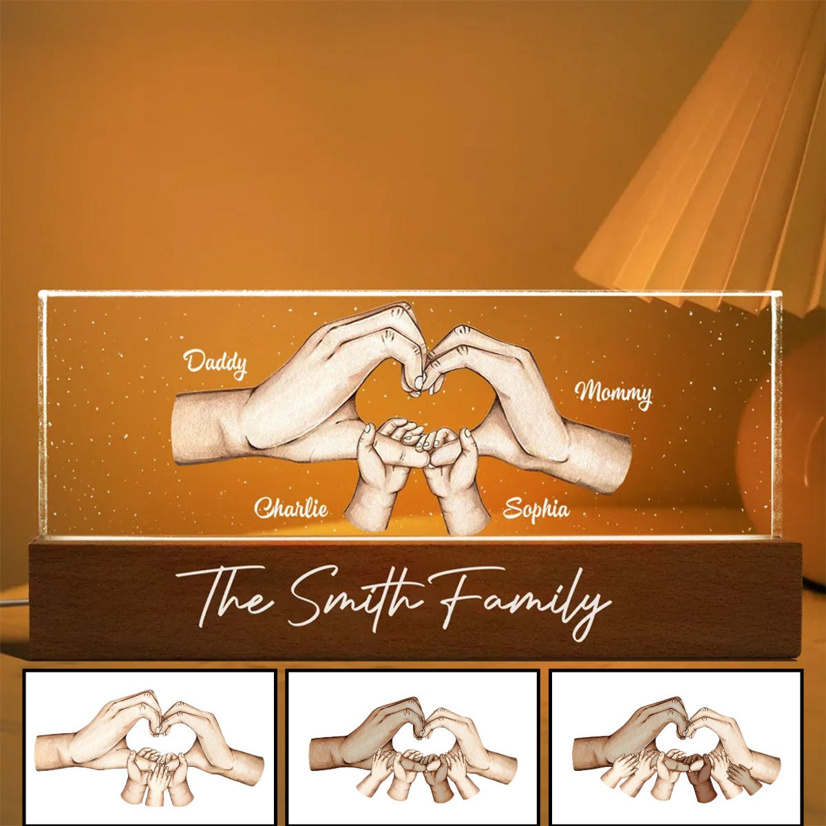 Family Heart Hands Personalized Acrylic LED Night Light