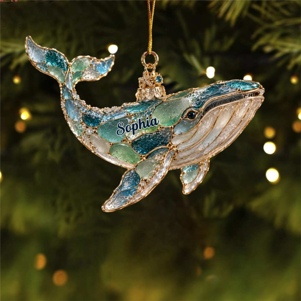 Personalized Sea Glass–Inspired Ocean Christmas Ornament – Custom Coastal Keepsake | 6 Marine Animal Designs | Gift For Ocean Lovers