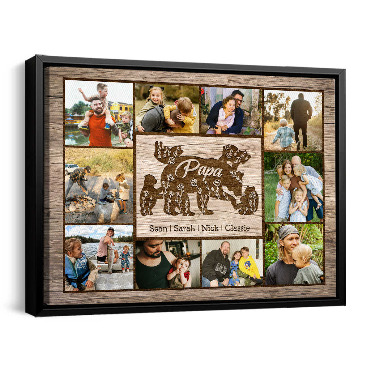 Papa Bear With Kid Personalized Daddy Bear Sign Canvas Poster Father’s Day Gift