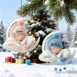 Personalized Baby's First Christmas Moon Acrylic Keepsake Ornament