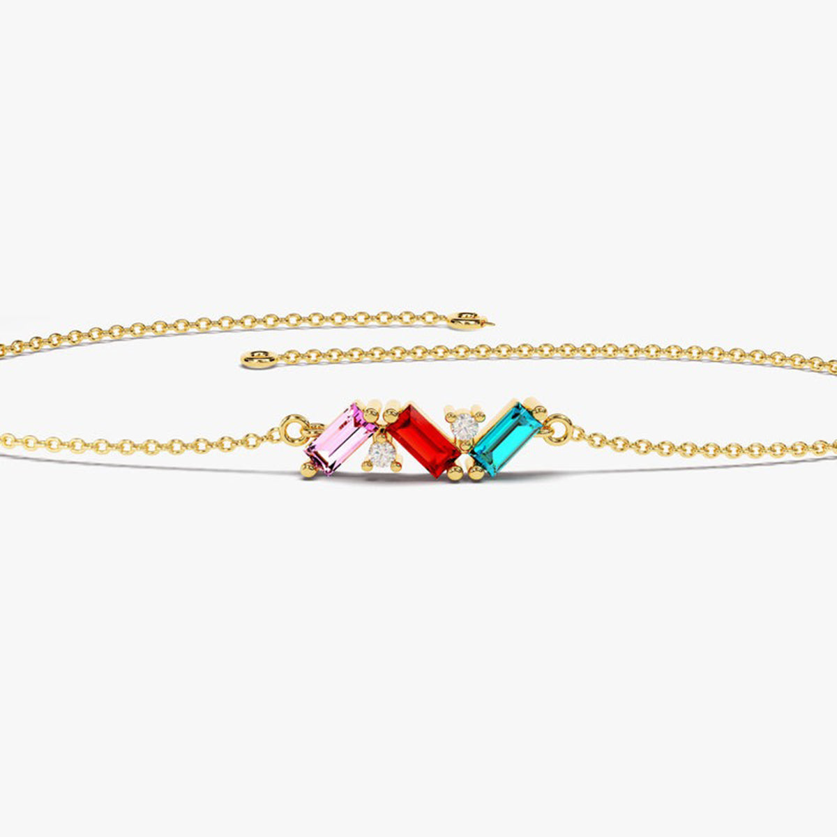 Personalized Baguette Cut Family Grandma Mom Birthstone Bracelet