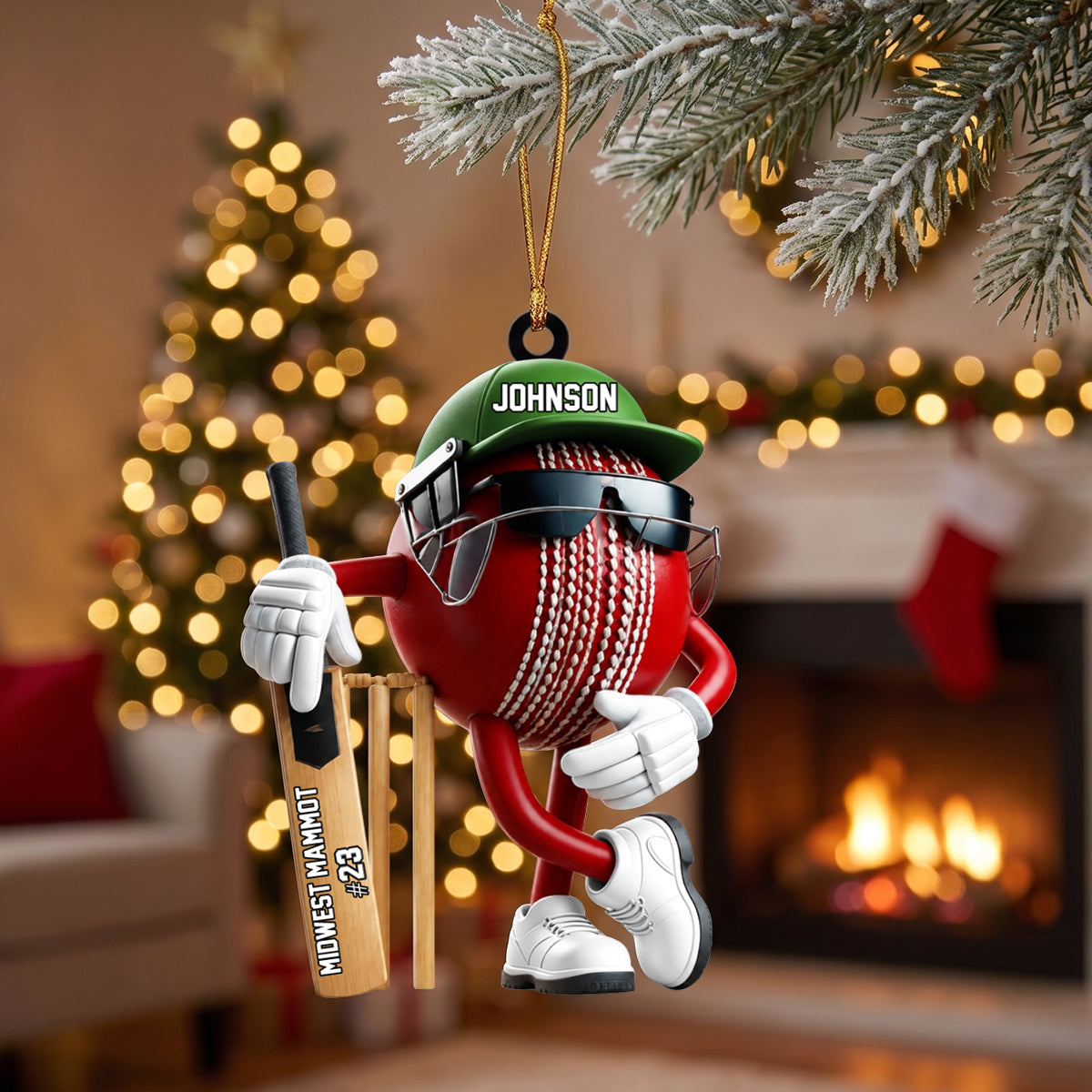 Custom Name & Number Cricket Ball Acrylic Ornament– Personalized Gift For Cricket Lovers
