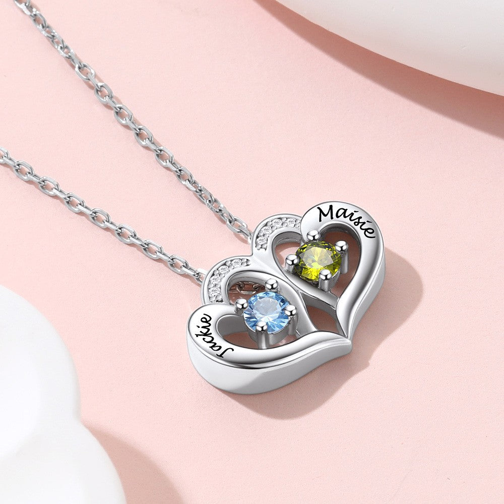 Personalized Heart Lucky Leaf Clover Birthstone Necklace