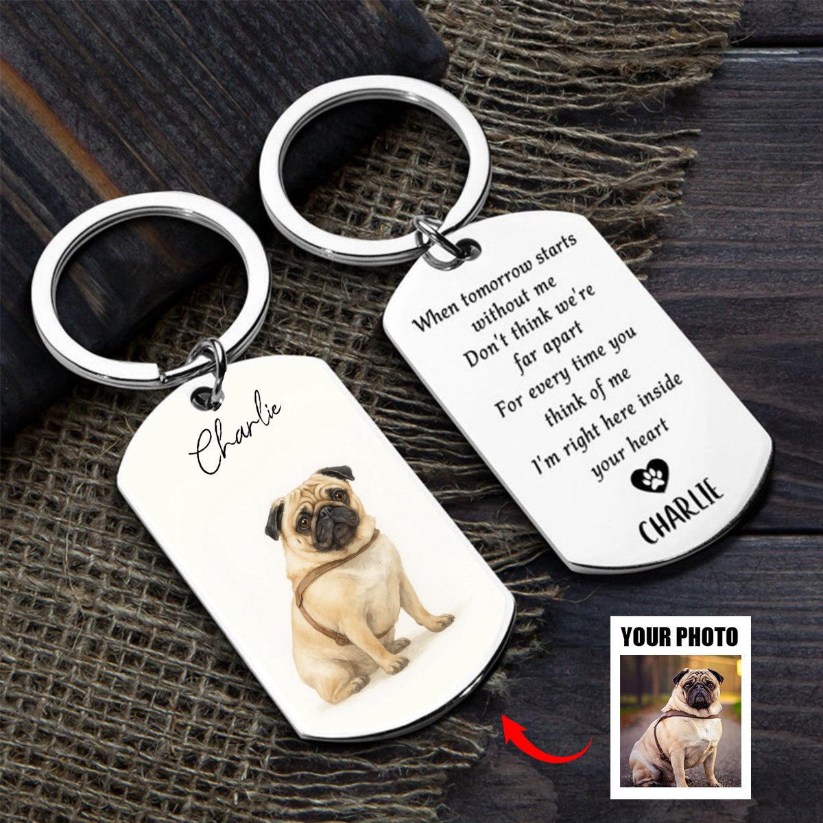 Custom Watercolor Photo Forever My Furry Angel - Memorial Personalized Keychain - Sympathy Gift For Pet Owners, Pet Lovers
