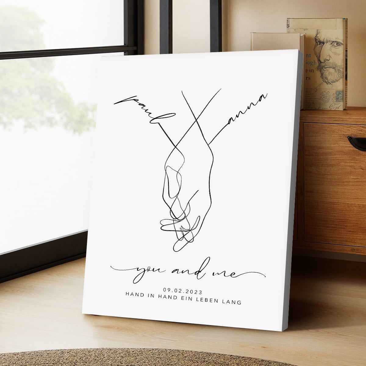 Personalized with name date canvas,hand in hand bride and groom,Wedding gift