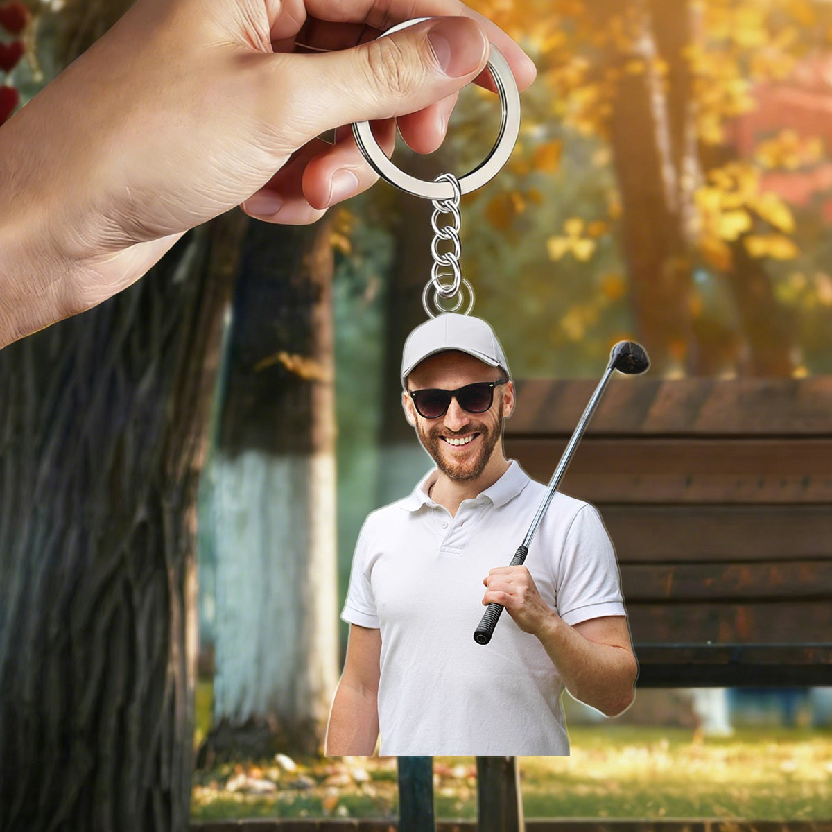 Personalized Custom Photo Keychain, Gift For Dad, Grandpa, Golf Lovers