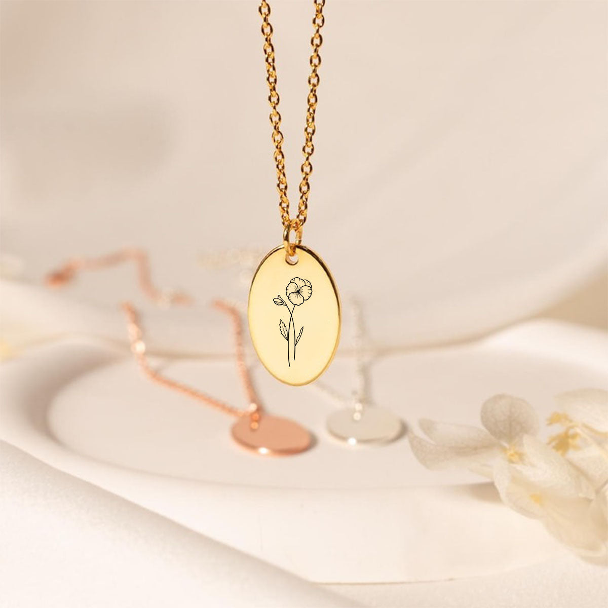 Personalized Tiny Birth Flower Necklace, Gift For Her