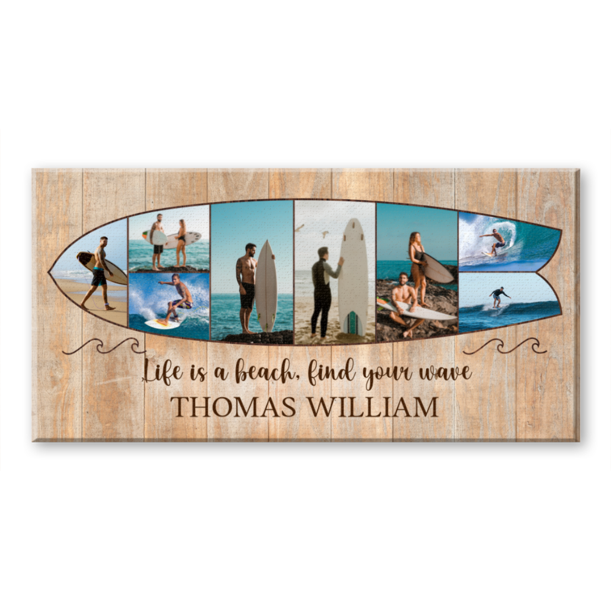 Personalized Surfboard Photo Canvas, Custom Surf Trip Pictures Collage, Surfer Gift, Summer Decor
