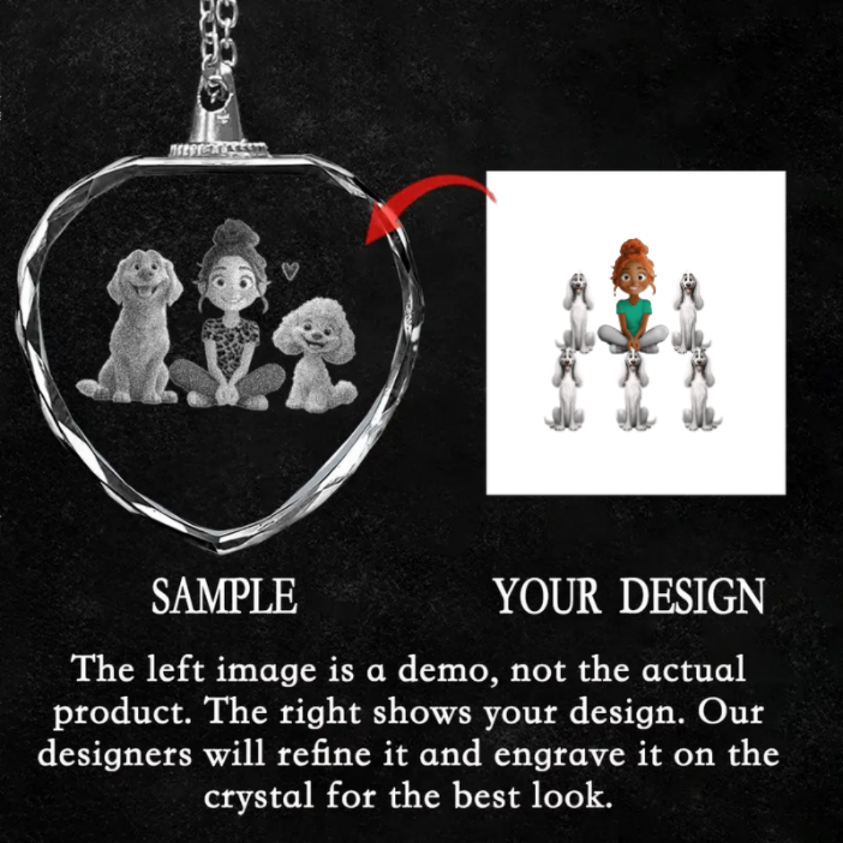 Personalized Cartoon Dog Mom as A Custom Engraved Crystal Car Ornament