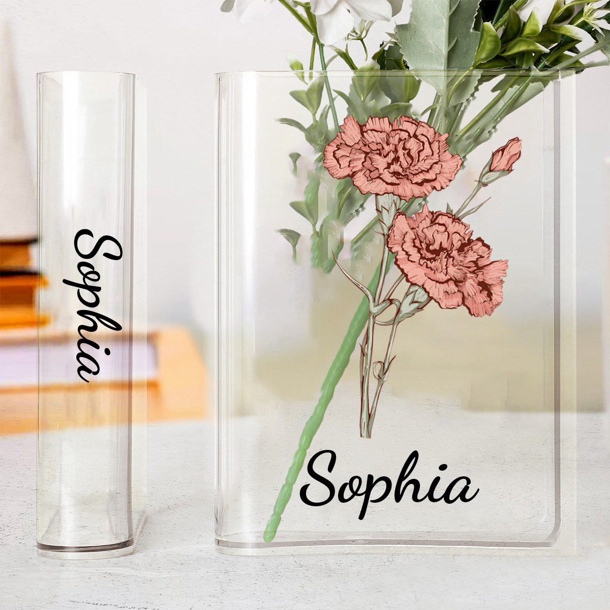 Personalized Birth Flower Acrylic Book Vase