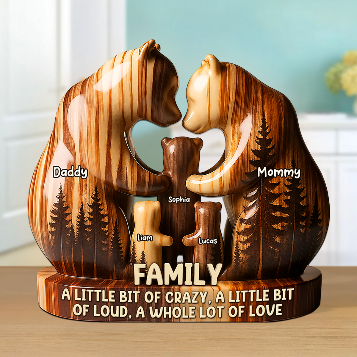 Personalized Bear Family Acrylic Plaque Gift For Family Members