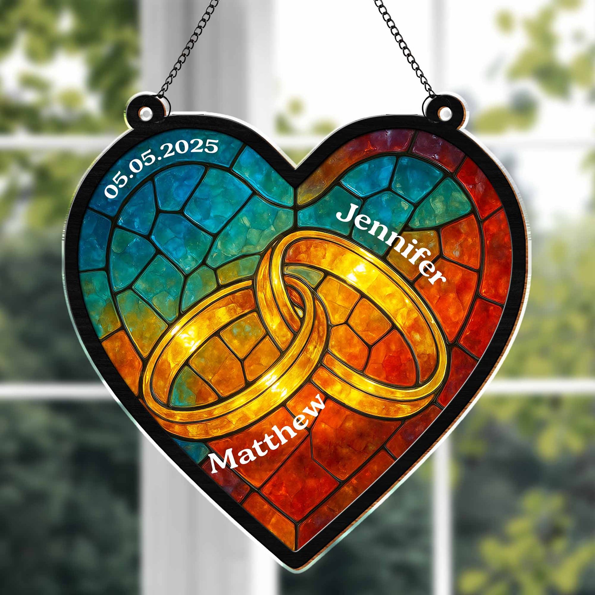Celebrate Your Special Bond With Interlocked Rings Suncatcher, Personalized Custom Suncatcher