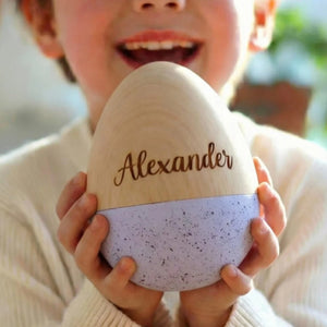 Custom Name Hollow Egg, Personalized Fillable Wooden Speckled Easter Egg, Easter Gift for Kids