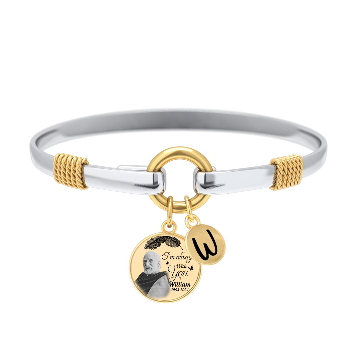 Personalized I am Always with You Memorial Wings Two-Tone Bracelet