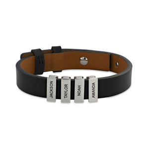 Personalized Men's Leather Bracelet with Silver Beads Gift for Father
