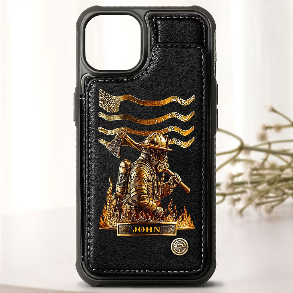 Firefighter Leather Wallet Phone Case, Personalized Flip Wallet Phone Case