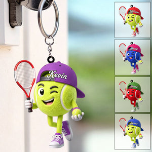 Confident Playful Stance Tennis Keychain Personalized Cute Tennis Ball Mascot Keychain