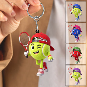 Confident Playful Stance Tennis Keychain Personalized Cute Tennis Ball Mascot Keychain