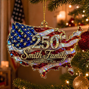 Personalized USA 250 Shape Acrylic Ornament, American Flag Hologram Ornament