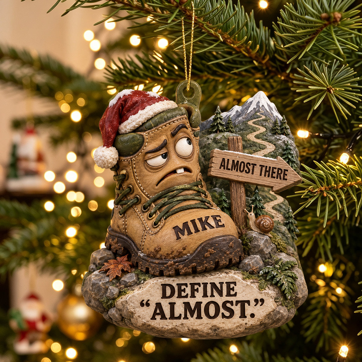 Personalized “Define Almost” Hiking Boots Christmas Ornament,Funny Hiking Gift for Hikers