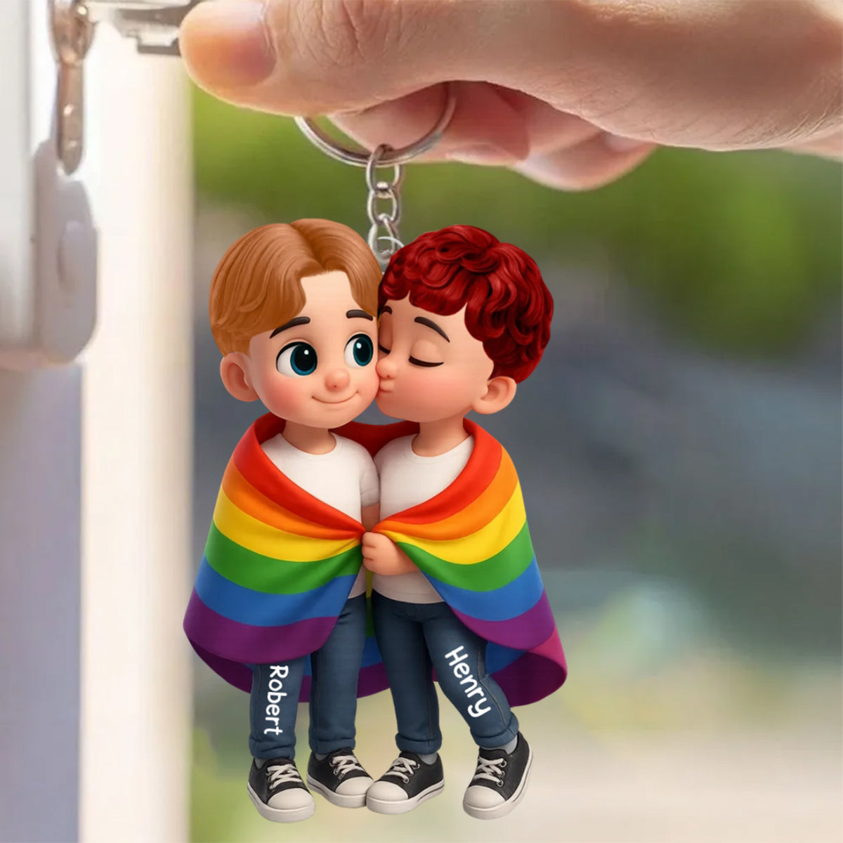 Pride Month LGBTQ+ Couple Love Is Love Personalized Acrylic Car Keychain, Gift For Couple