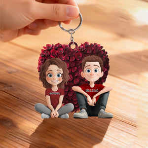 Couple With Rose Heart - Personalized Acrylic Keychain, Valentine's Gift for Him, Her