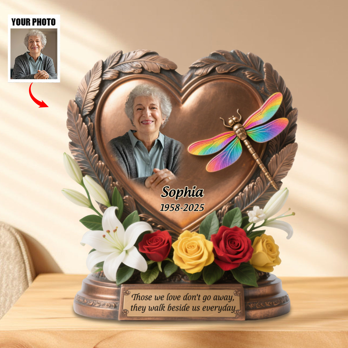 Those We Love Don't Go Away - Personalized Custom Photo Dragonfly Memorial Acrylic Plaque