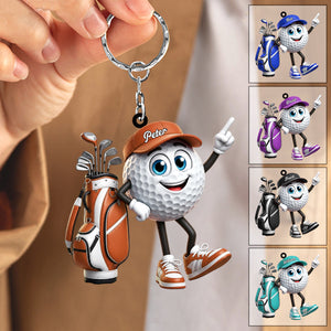 Point Up Personalized Cute Golf Ball Mascot Keychain Gift For Golf Lovers