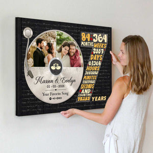 Personalized Record Photo Canvas Poster, Wedding Anniversary Keepsake Gift For Wift, Husband
