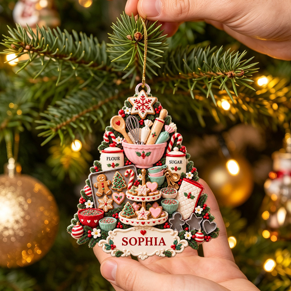 Personalized Baking Christmas Ornament, Custom Name Baker Kitchen Tree Keepsake, Pastry Chef Gift, Gift For Baking Lover