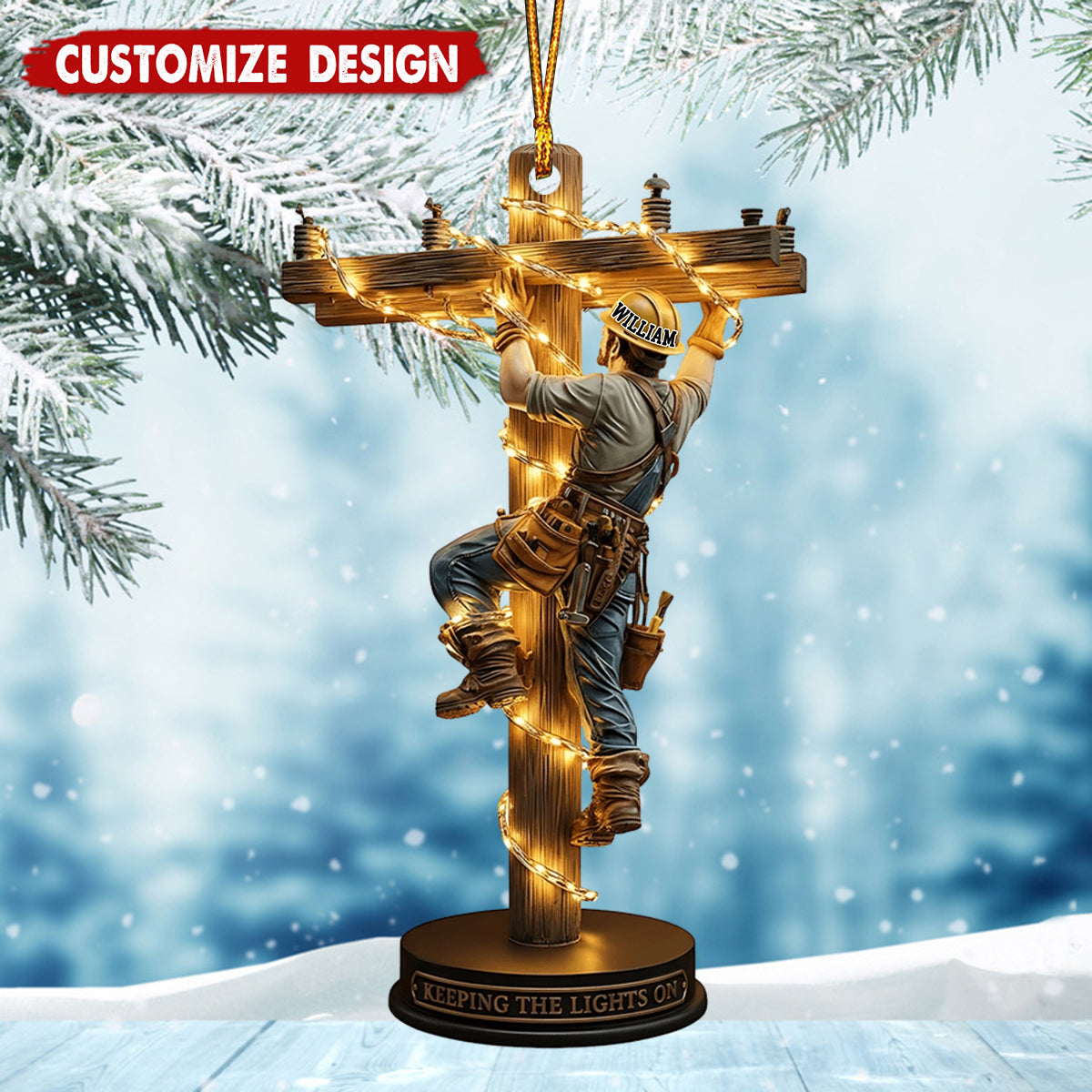 Keeping The Lights On - Personalized Lineman Custom Shaped Ornament